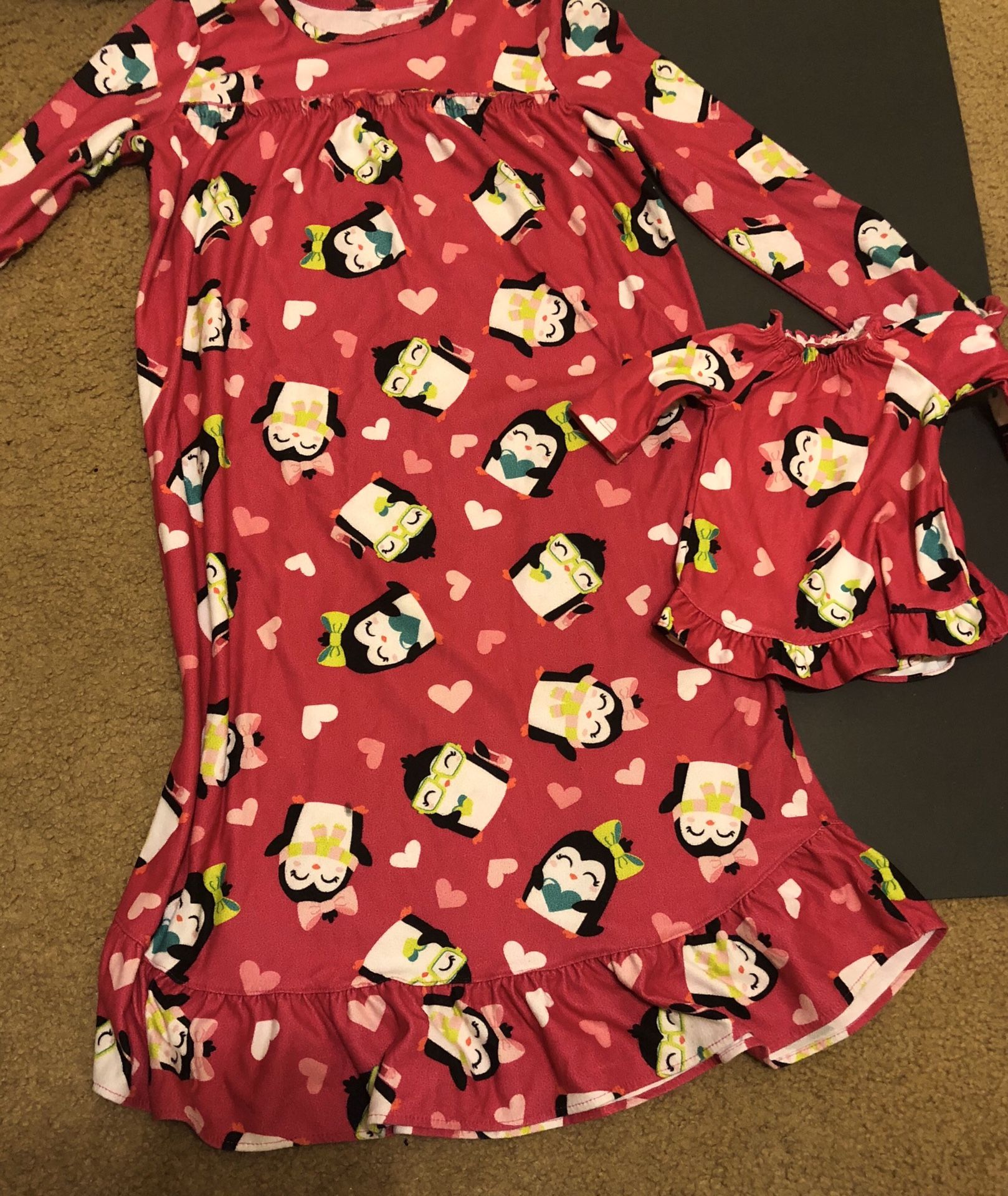 Matching penguin nightgown for doll and girl