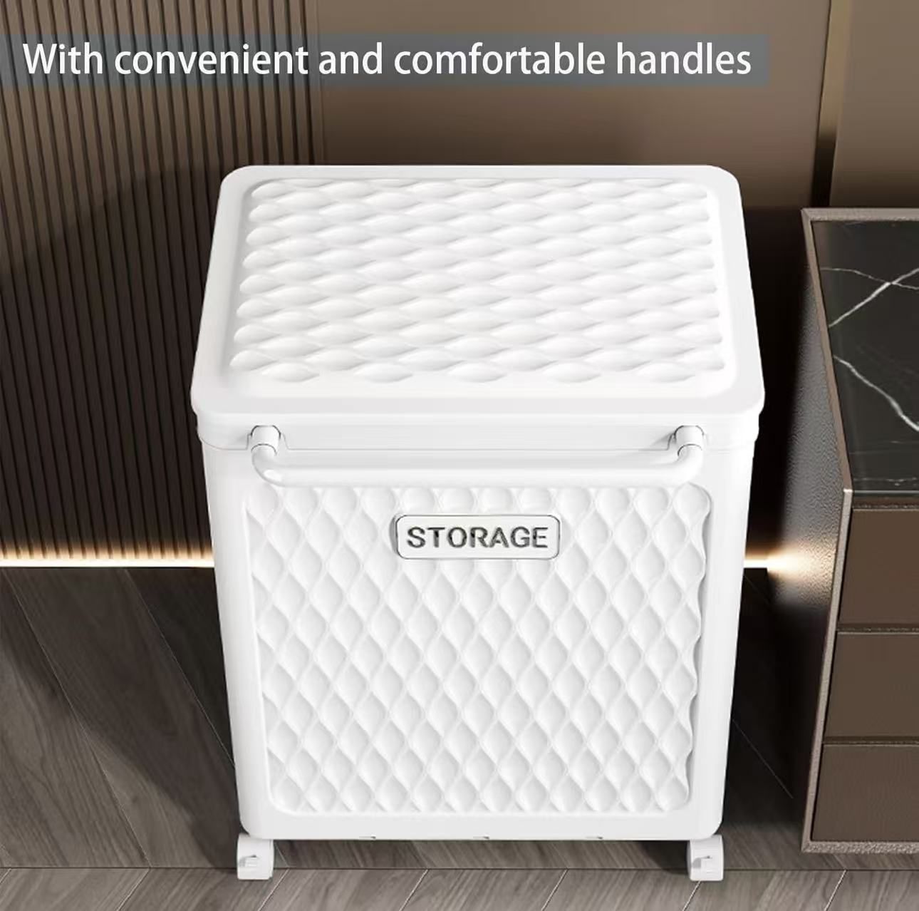 105 QT Laundry Hamper with Wheels and Lid, White 