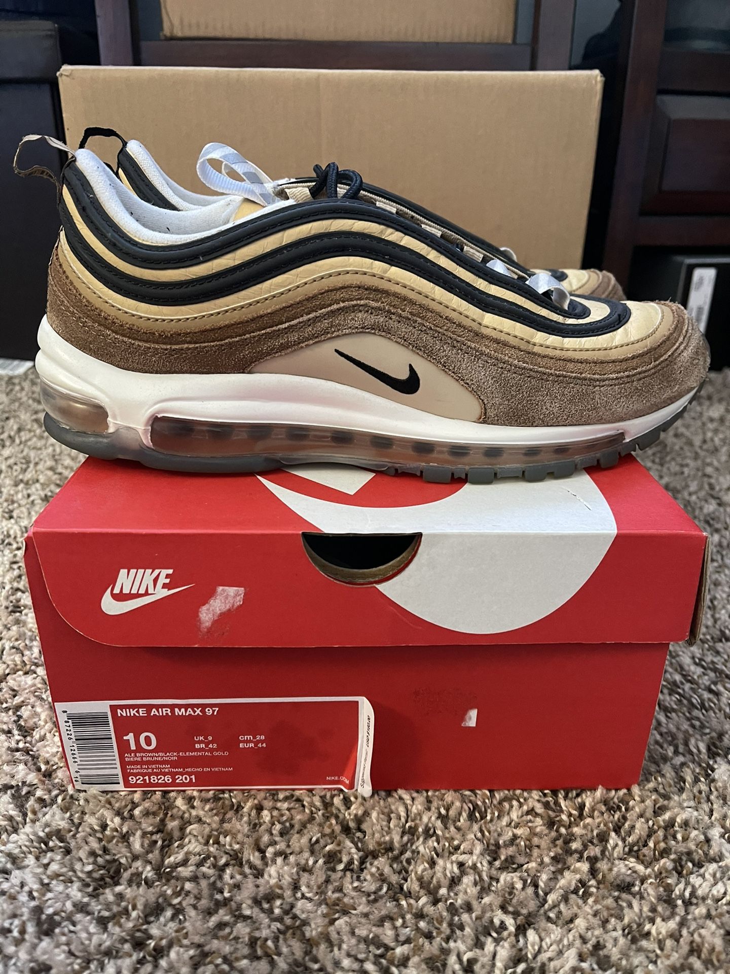 NIKE AIRMAX 97 SHIPPING ALE BROWN MENS SIZE 10