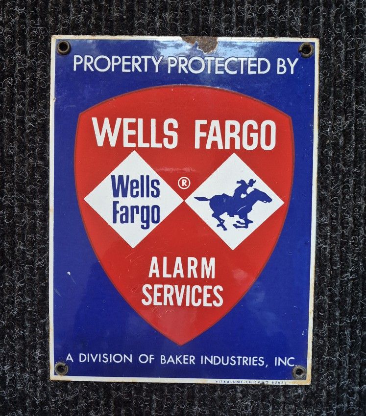Wells Fargo Alarm Services Porcelain Sign