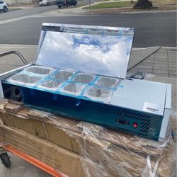 ROVSUN 47" Refrigerated Condiment Prep Station Sandwich Prep Table ETL NSF, 25.1QT Salad Bar Prep Rail w/Auto Defrost Temp Control Stainless Steel Cov