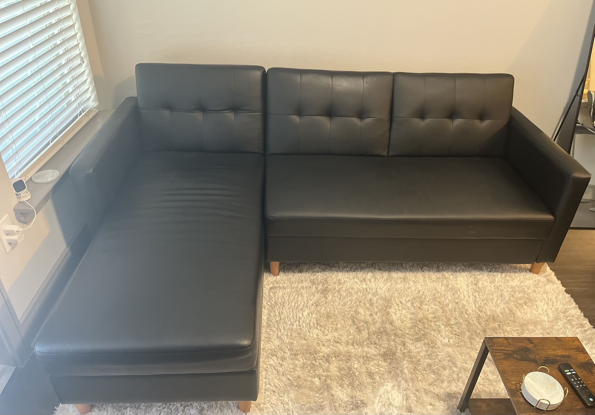 For Sale - LEATHER BLACK COUCH SOFA 