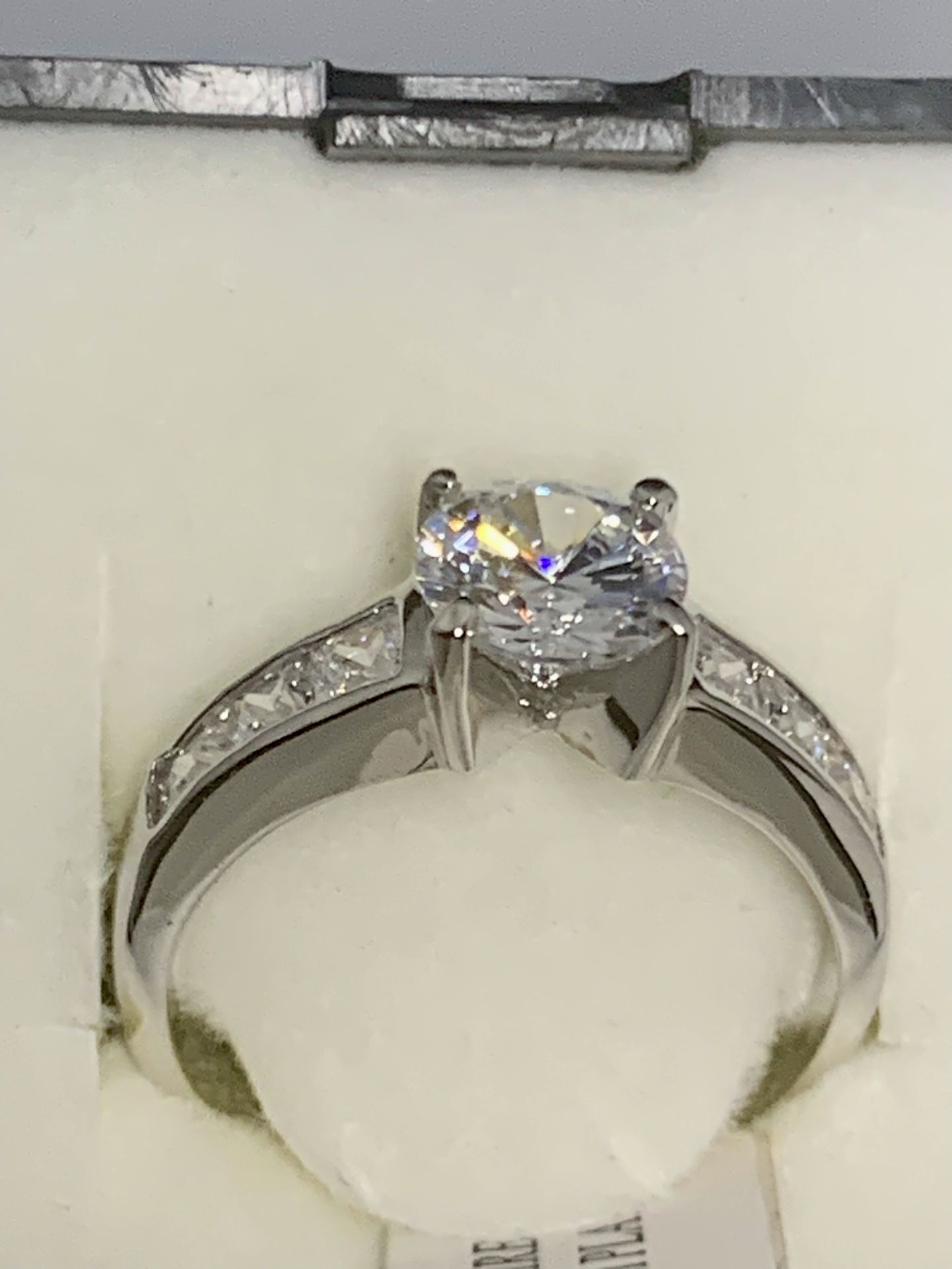 Sz 9 CZ Solitaire Rhodium Plated Ring 
