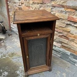 Vintage Oak Wall Cabinet with Etched Glass Door