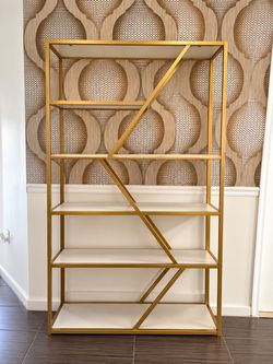 Open Shelf (Gold) 5-Tier Freestanding Tall Bookshelves, Etagere Display Shelf Storage Organizer, Perfect for Living Room, Bedroom