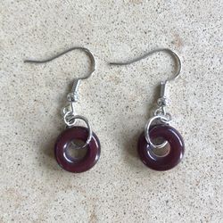 🍆 Pretty, purple aubergine & Iris lucite donut ring bead earrings
