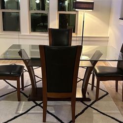 Modern Glass Topped Dining Table W/ Chairs 