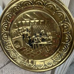 Set Of Tree Vintage Embossed Brass/metal Hanging Wall Plate Made in England