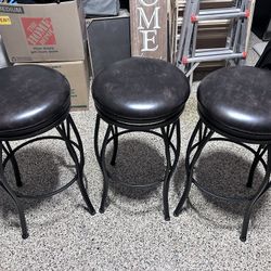 3 Belmont Bar Swivel Stools – Metal Frame, Leather Seats