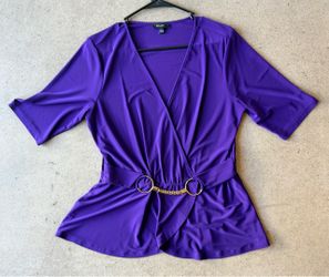 AUW Purple Wrap Blouse with Gold Chain Belt