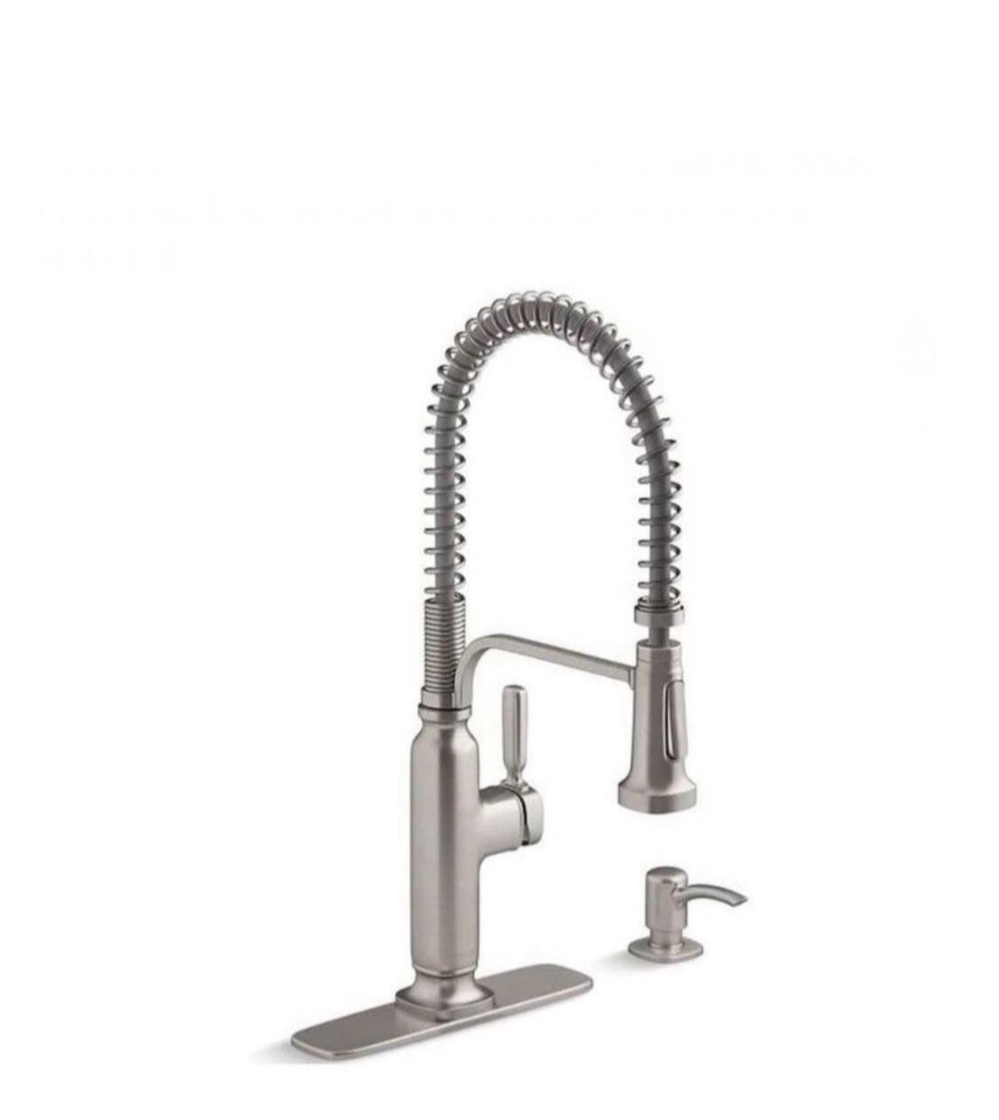 KOHLER Ealing PRO Vibrant Stainless 1-Handle Deck-Mount High-Arc Handle Kitchen Faucet (Deck Plate Included)