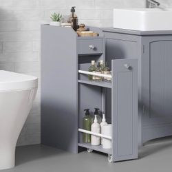 Slim Storage Cabinet, Narrow Storage Organizer with Slide Out Drawers, Freestanding Toilet Paper Holder, Small Space Skinny Cabinet for Ba