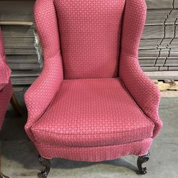 Two Classic Queen Anne Style Wingback Chairs 