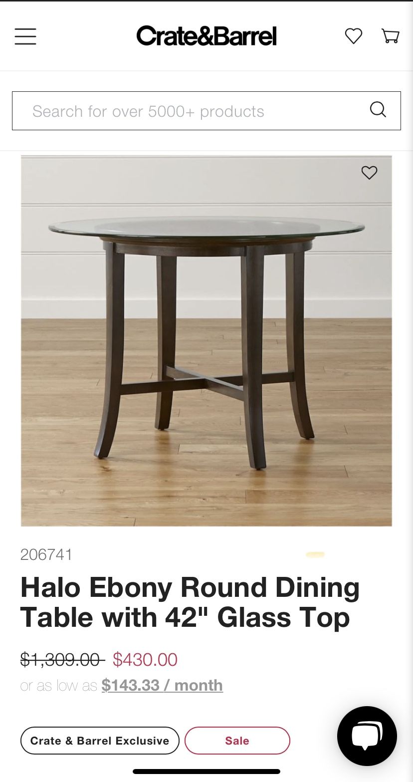 Crate&Barrel Halo Ebony Round Dining Table with 42" Glass Top