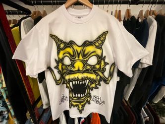 Big Skull Custom Airbrushed Dragon Pro Club Heavy Weight T-Shirt Size L