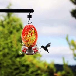 Hummingbird Feeder With Perch Hand Blown Glass 
