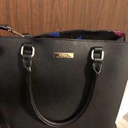 Trina Turk Black Tote Vegan Leather Handbag Crossbody Detachable Strap 13x10x5