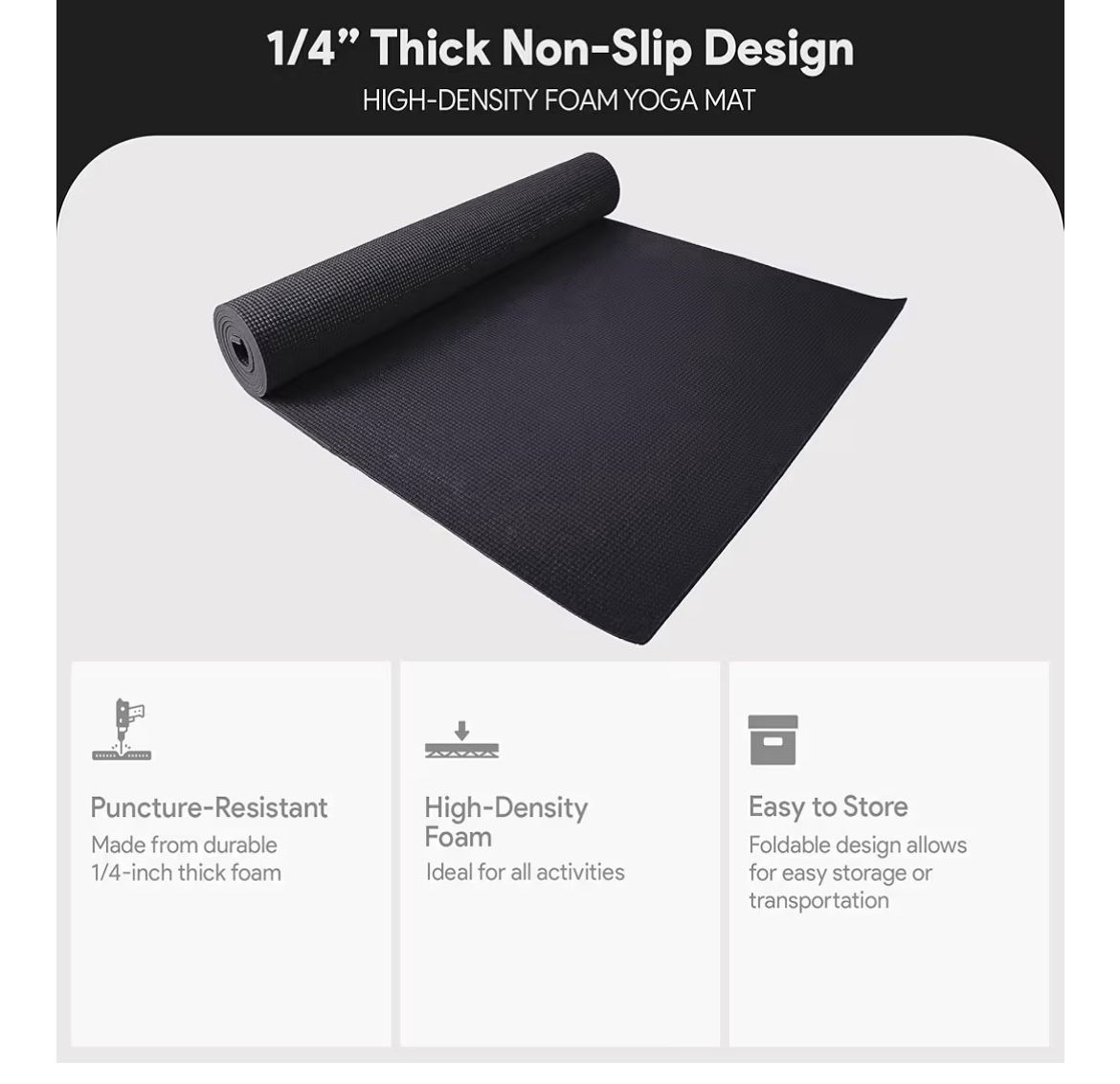 NEW Black Fitvids Yoga Mat  68” x 24”