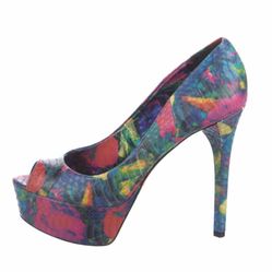 Brian Atwood Blue Pink Leather Splatter  Peep Toe Platform Heels 