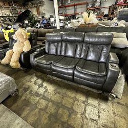 Abbyson Leather Reclining 2 Piece Sofa And Loveseat Set 