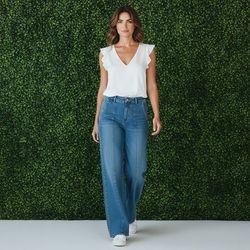 Michael Kors Wide Leg High-Rise Blue Jeans