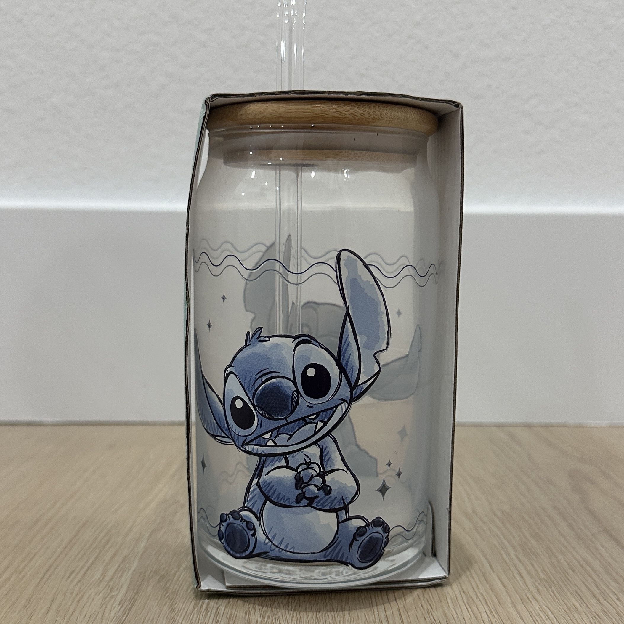Disney Stitch Glass Cup With Straw