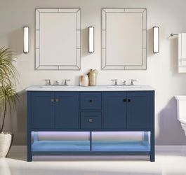 60" Navy Blue Vanity with Quartz Top & Porcelain Sink