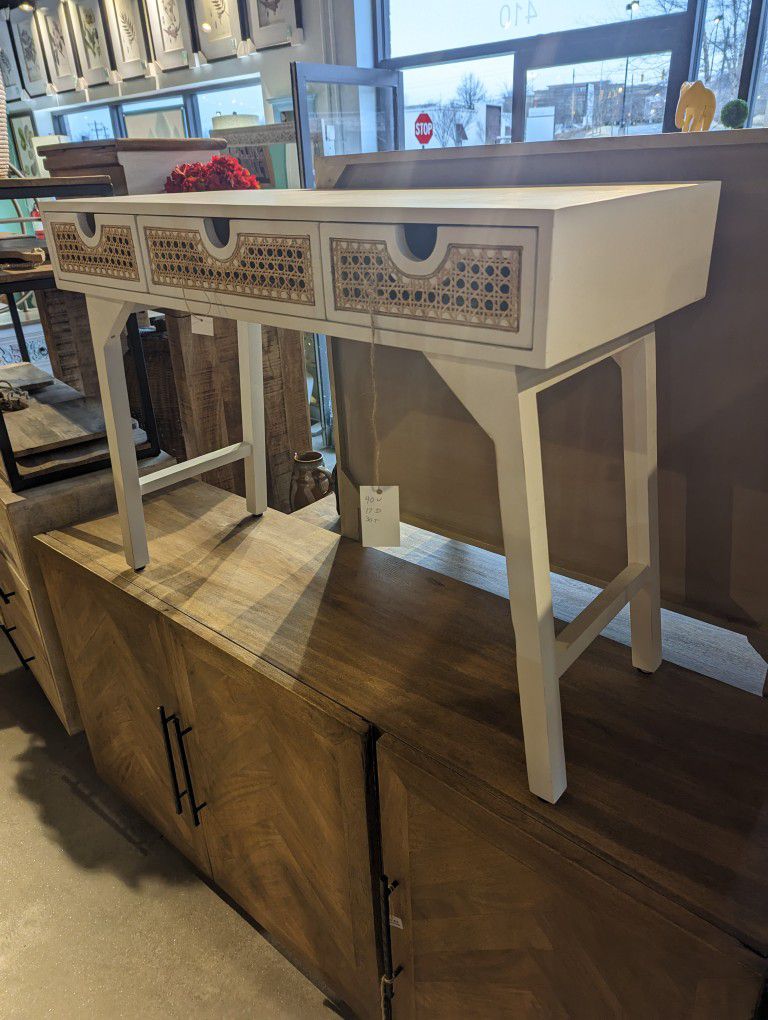 Three Drawer Cane Desk