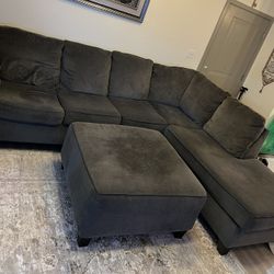 Grey Couch With Ottoman 
