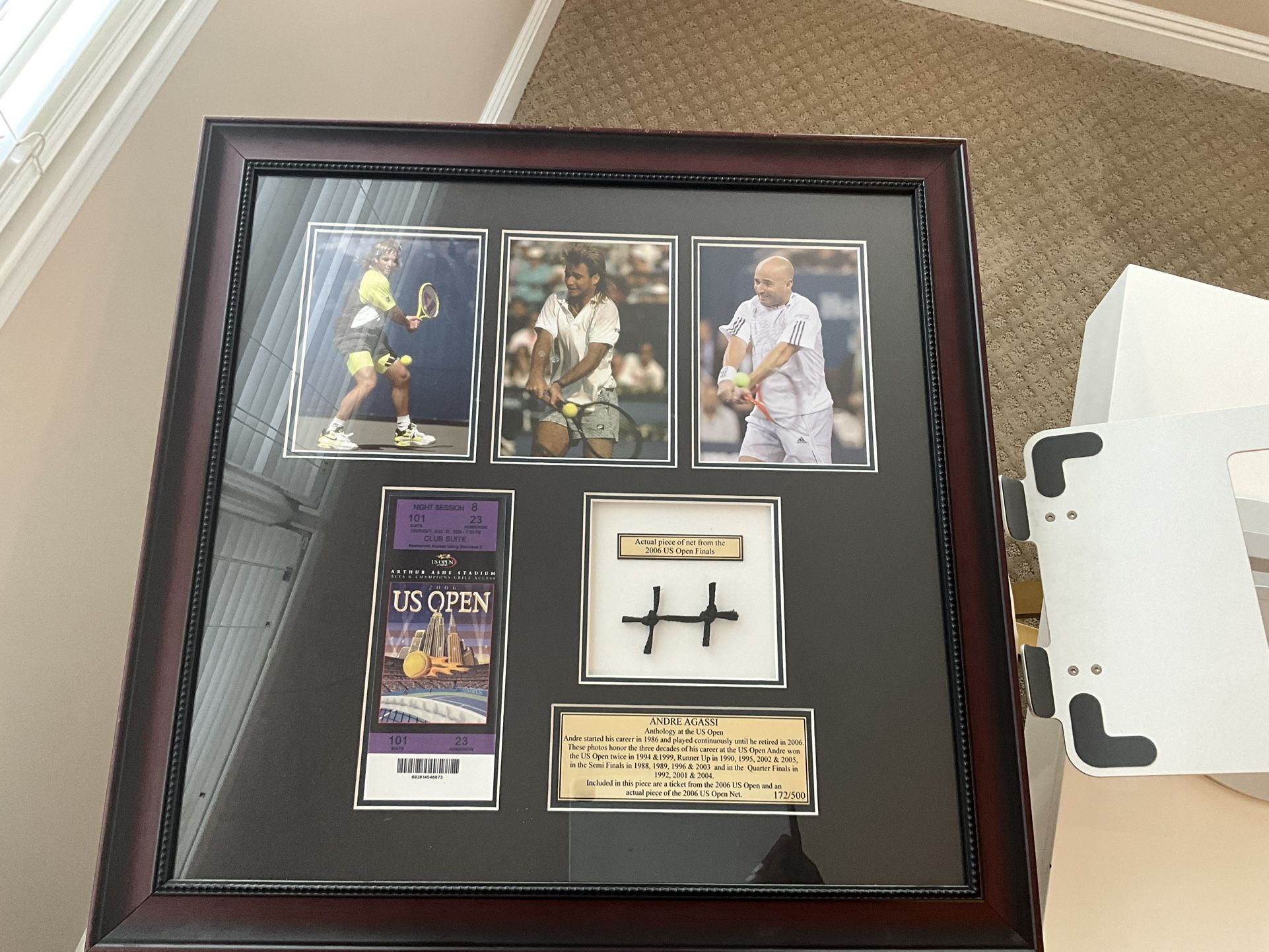 Tennis Fans, Own A Piece Of History - Andre Agassi 2006 US Open Framed Display Certified Net Piece COA 172/500 ACE