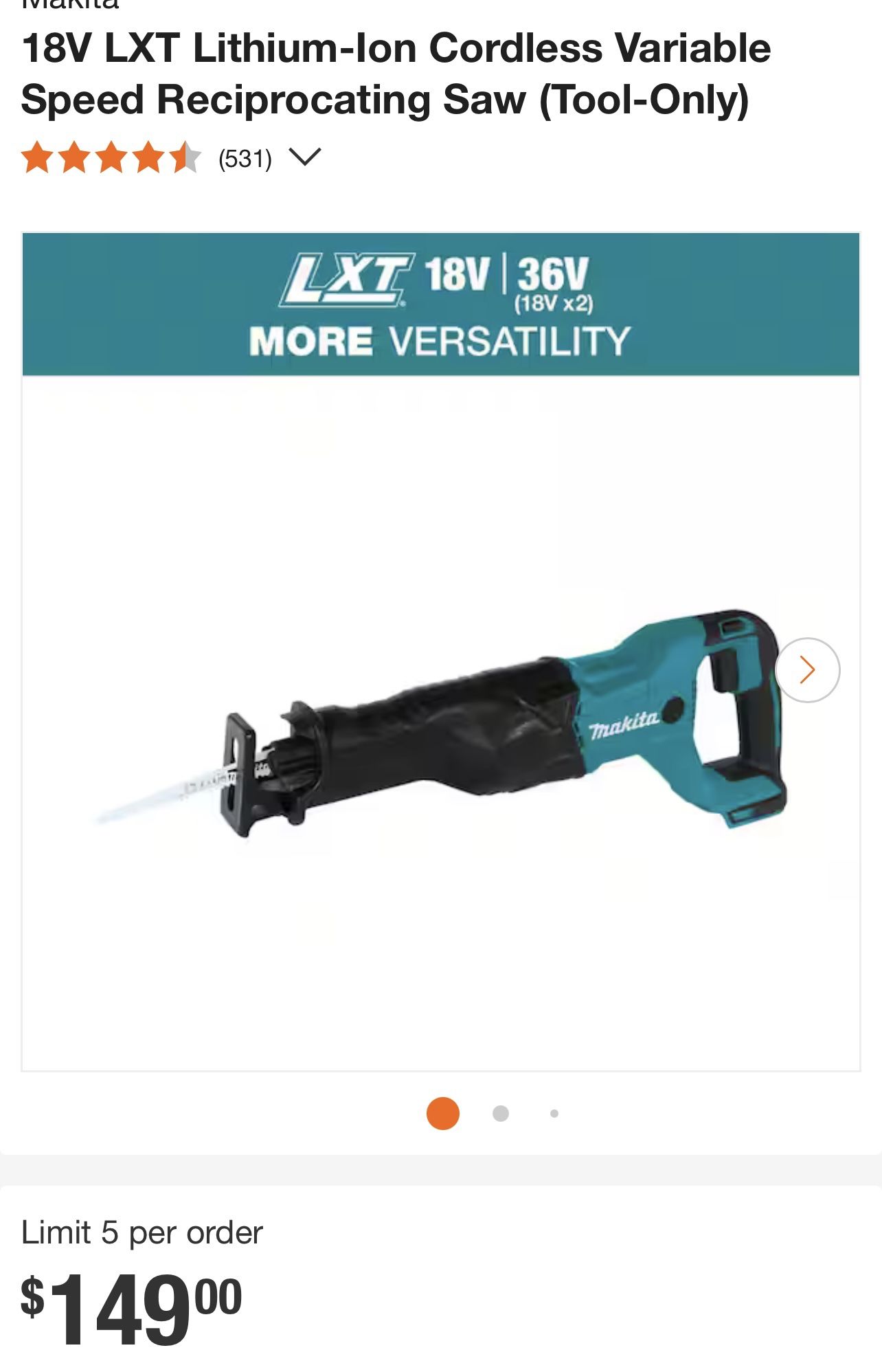 18V LXT Lithium-Ion Cordless Variable Speed Reciprocating Saw (Tool-Only)
