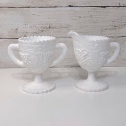 VTG Imperial Milk Glass Grapes Creamer & Open Sugar Bowl
