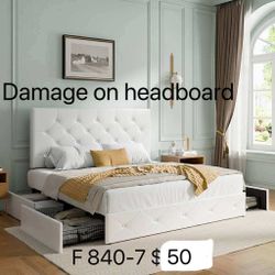 Upholstered Full Platform Storage Bed Frame with 4 Drawers, Adjustable Headboard ,（840-7）(damage on headboard)