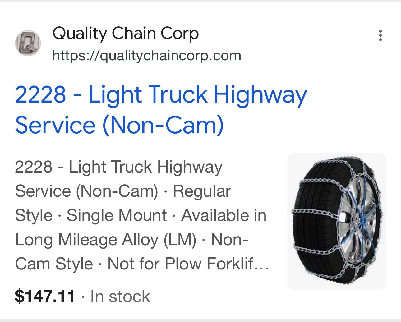 Light Duty Pickup, SUV New Tire chains See Pics For Sizes