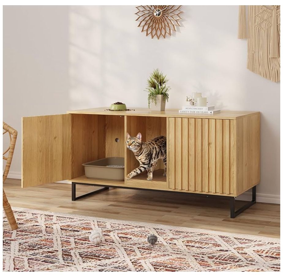 Double Hidden Wooden Indoor Cat House, TV Stand
