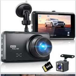Miden S7 4K Dash Cam Front and Rear, 64G SD Card,2160P+1080P FHD Dual Dash Camera for Cars,176°+160° Wide Angle,3.2'' IPS Screen Dashcam,Loop Recordin