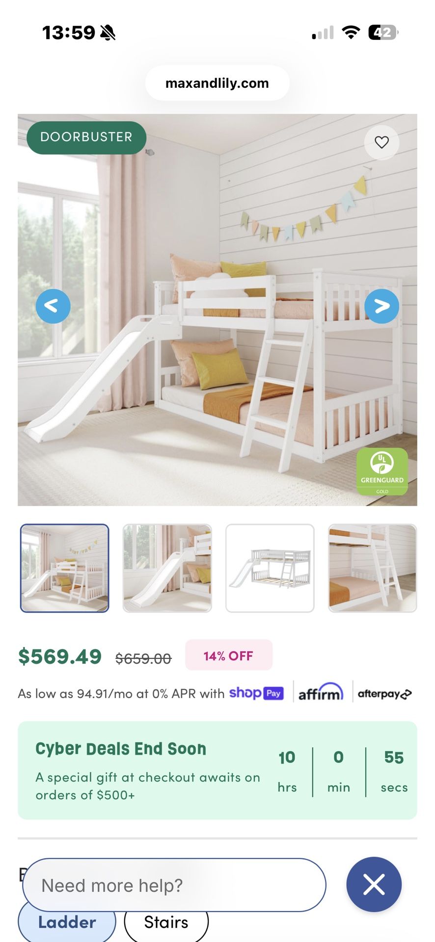 Pottery Barn Twin Over Twin Bunk Bed With Slide