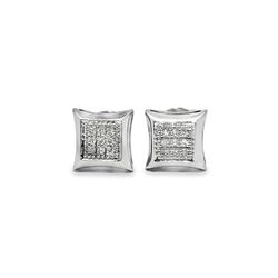 10k White Gold Diamond Square Stud Earrings with Brilliant Cut Diamonds 0.25 ctw