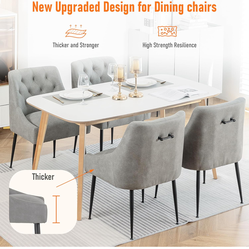 Dining Chairs Set of 4,  Faux Leather with Back Pull Rod. Grey