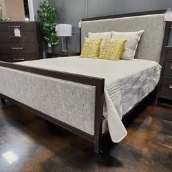 Burkhaus Brown Upholstered Bedroom Set Queen or King Bed Dresser Nightstand Mirror Chest Option 