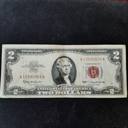  1953 TWO DOLLAR BILL WITH RED SEAL A ...IN EXCELLENT CONDITION...$275.00