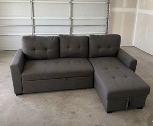 Dark Gray Sleeper Sectional Sofa Bed w/ Storage Chaise – Excellent Condition
