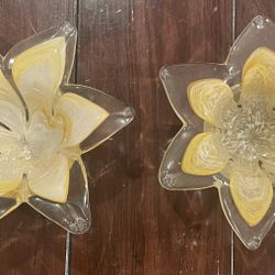 2 - GLASS FLOWER CANDLES HOLDER