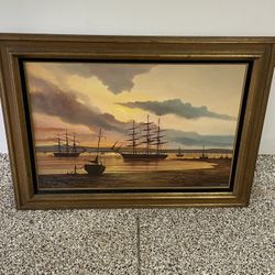 Vintage Ship Oil Painting