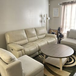 Living Room Set (Sofa, Chairs, Coffee Table) - White/Cream