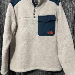 The North Face Men’s Large Sherpa Fleece Pullover – Cream/Teal – TNF 