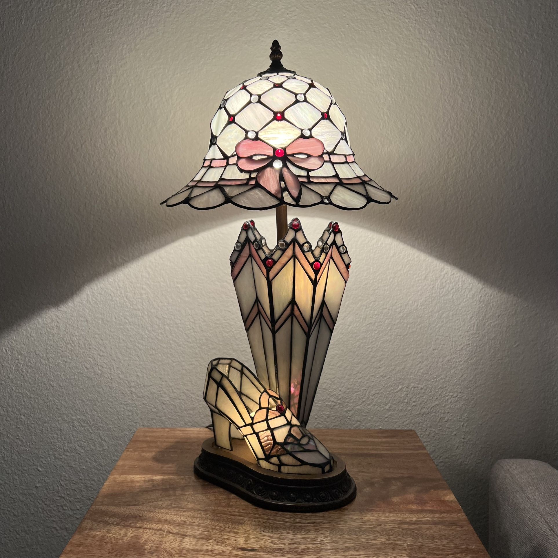 Beautiful Vintage Tiffany Style Stained Glass Lamp Hat Umbrella Shoe RARE HTF