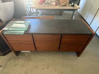 Mid-Century Modern Wood Dresser with Dark Top