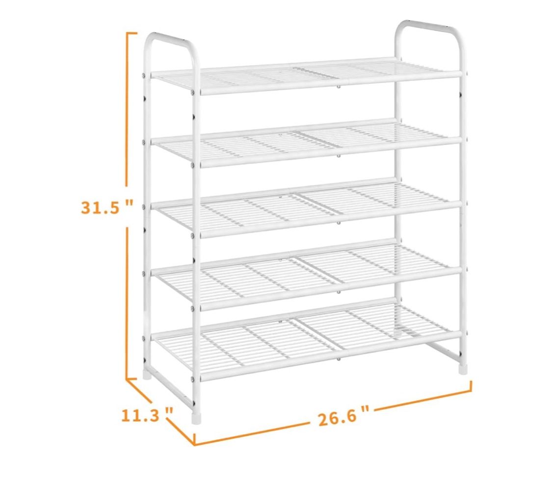 5-Tier Stackable Shoe Rack, Expandable & Adjustable Shoe Organizer Storage Shelf, Wire Grid