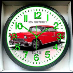 1955 Bel Air Chevy Chevrolet Glow in the Dark Wall Clock Garage Shop Wall Clock